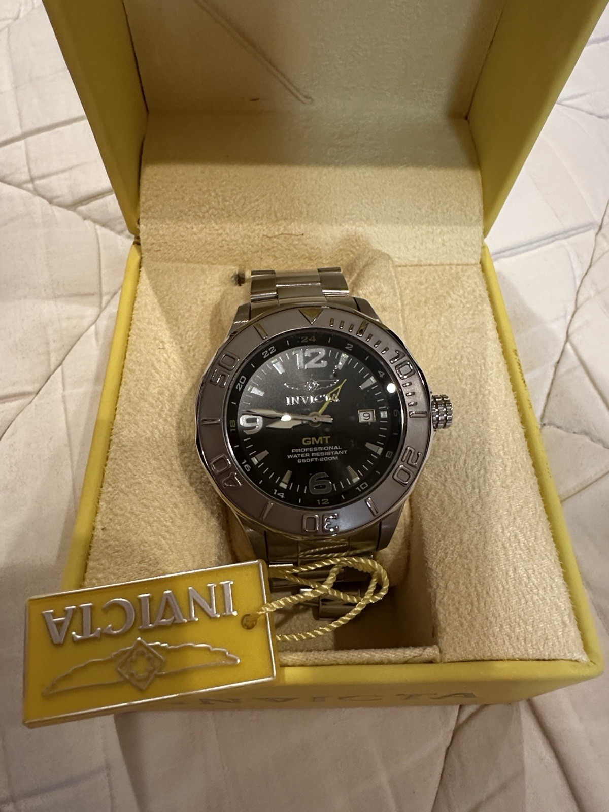 Invicta GMT Men’s Quartz 50mm 200m Black Dial Date SS Bracelet w/ Box Papers
