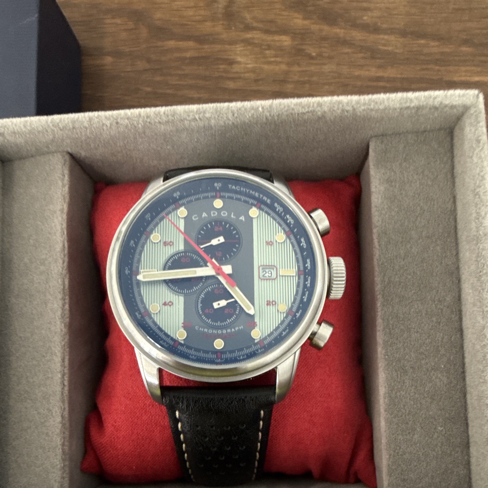 Cadola Quartz Chronograph Tachymeter Date Dial Leather Strap w/ Box CD-1051-04