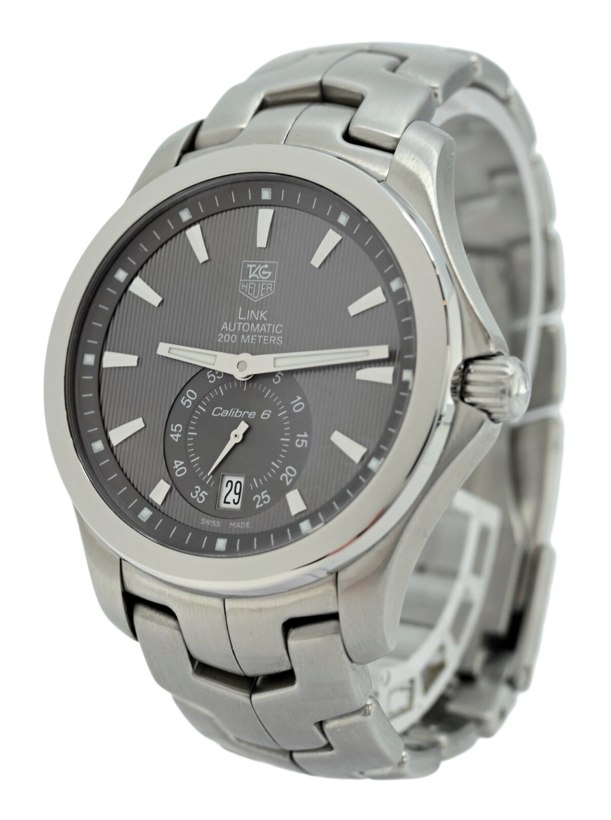 Tag Heuer 39mm Men’s Automatic Link Rare Gray Pinstripe Dial SS Watch! WJF211G!