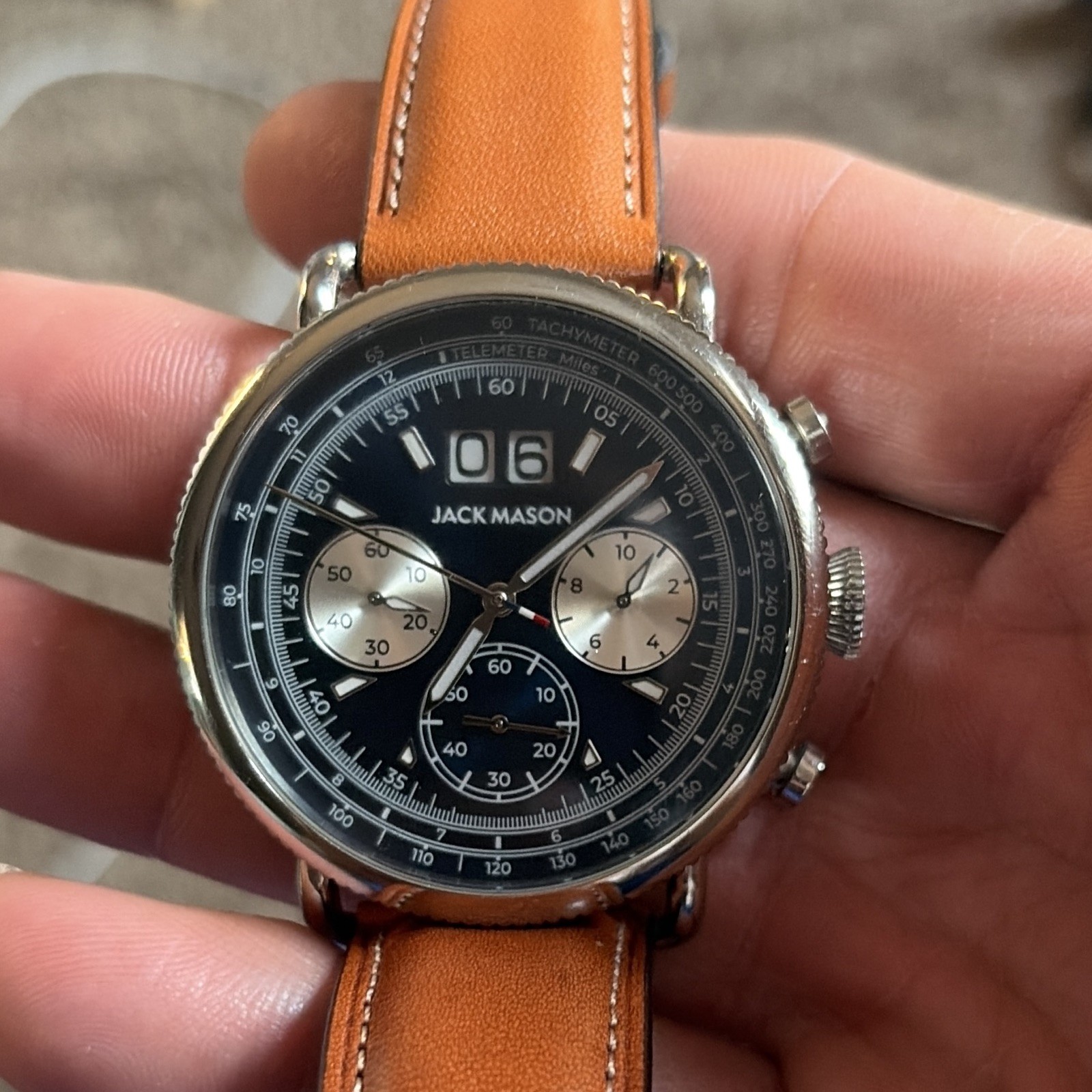 Jack Mason Avigator Quartz Chronograph 40mm Blue Dial Brown Leather 100m