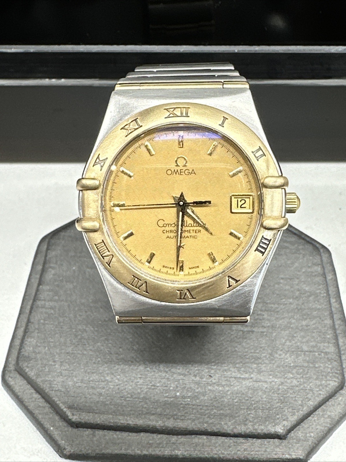 OMEGA 18K/SS 2 TONE FULL BAR CONSTELLATION AUTO CHRONOMETER WATCH 35.5MM 1202.10