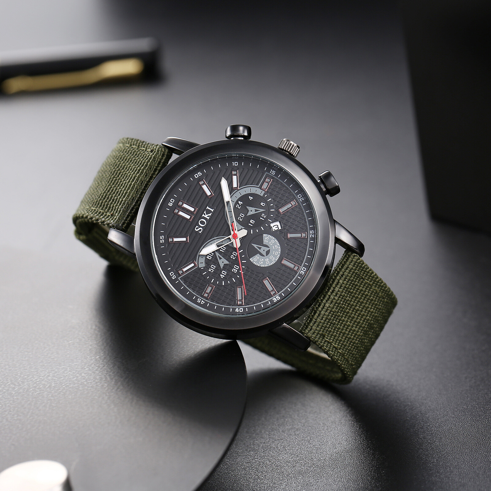 Mens Army Sports Wristwatch Round Simple Nylon Band Tactical Analog Quartz Watch