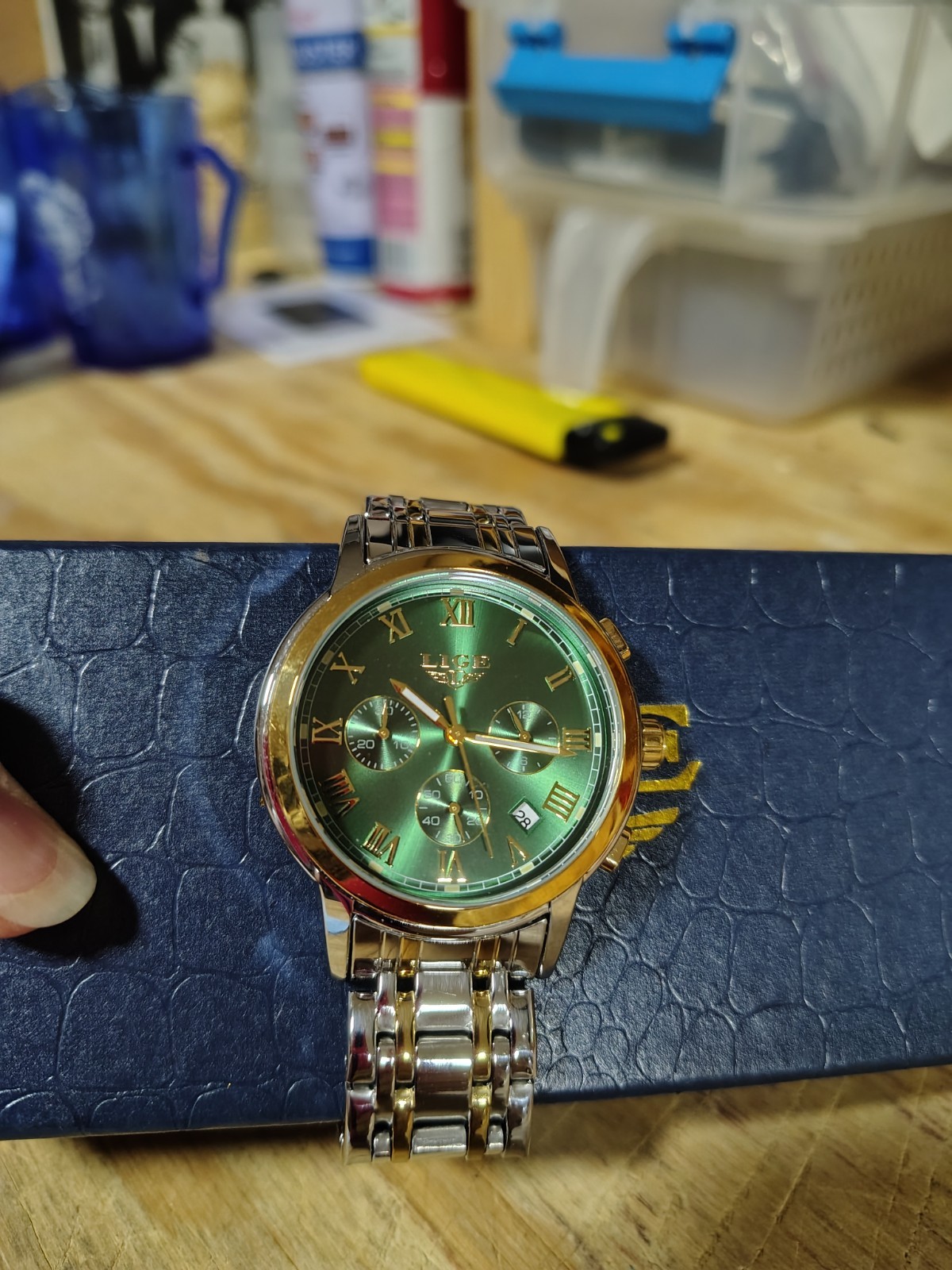 LIGE Dream 1853 All Stainless Steel Quartz Water Resistant Green Face
