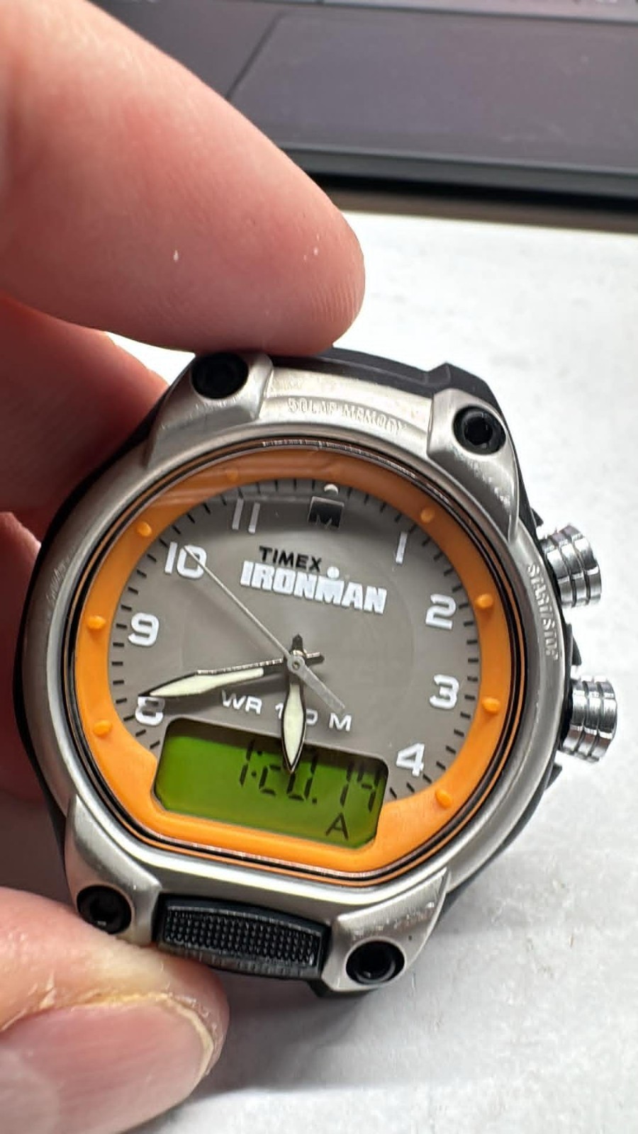 ULTRA RARE TIMEX IRONMAN Vintage 2 Crowns Indiglo Gray Orange Black (A6)