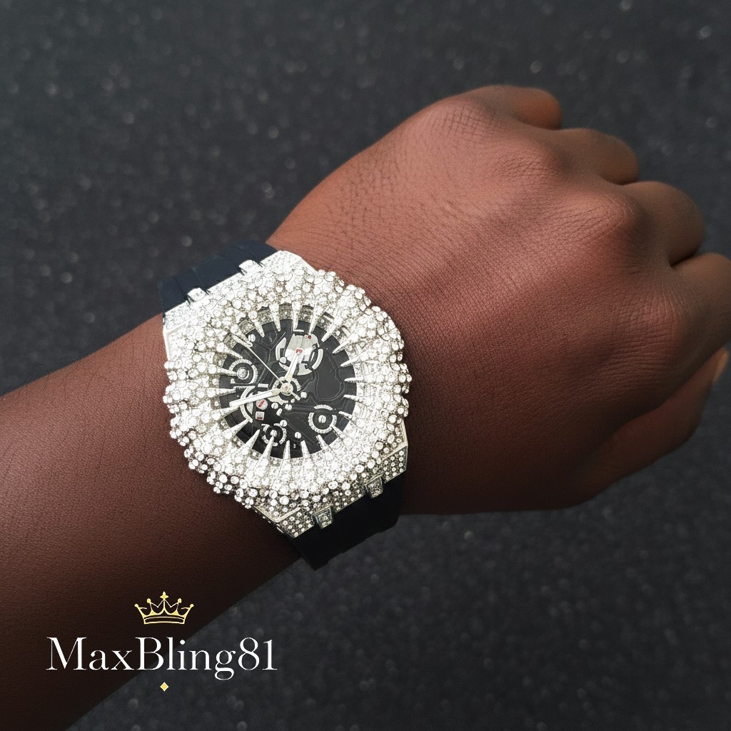 Men’s Watch Monster Teeth Design Silicone Band Unique Iced Out CZ Silicone Band