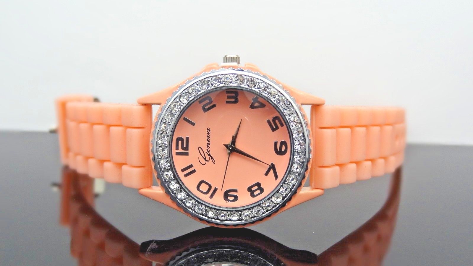 Geneva Crystals Light Pink Dial & Rubber Band Plastic Round Women’s Watch
