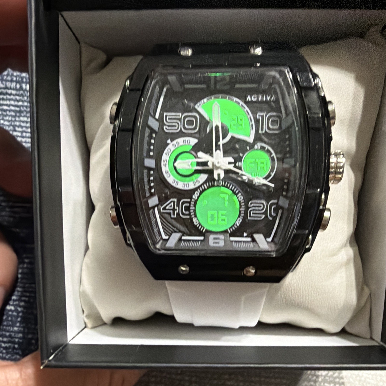 Activa 50103 Quartz Chronograph Ana-Digi 45mm Black Dial White Strap w/ Box