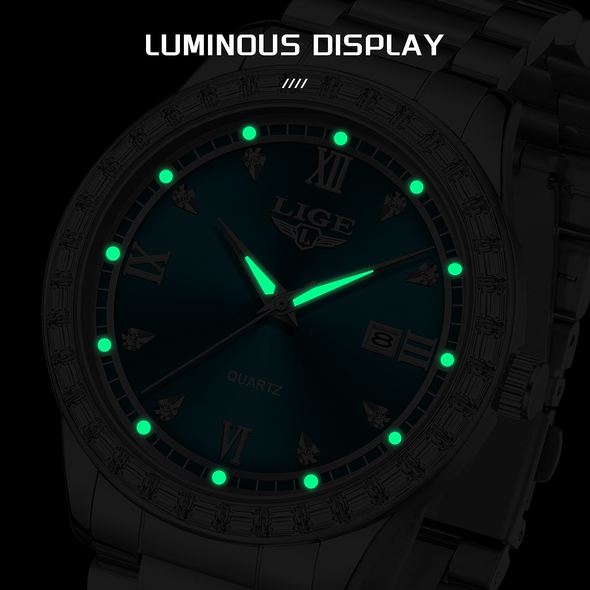 LIGE Men Watch Quartz Date Luminous 3ATM Waterproof Women Ladies Wristwatch Gift
