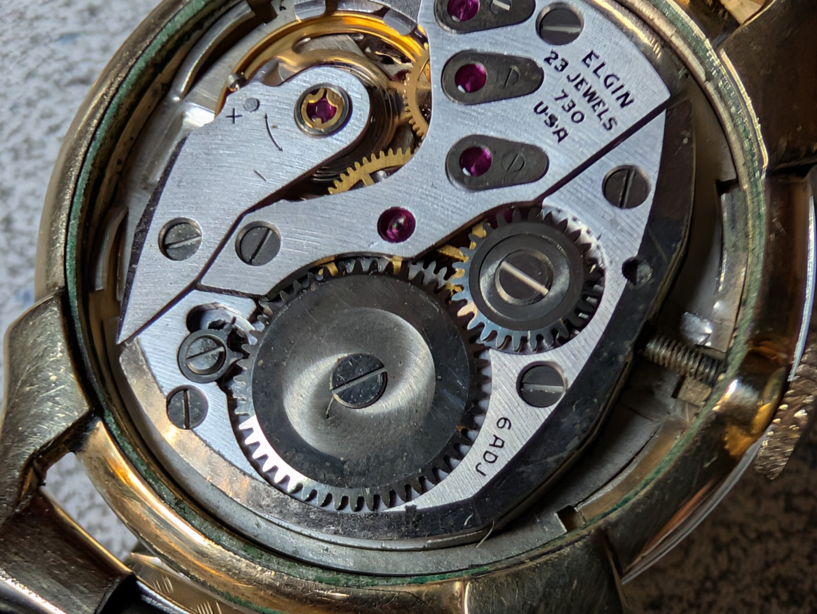 DEFECTIVE c1950 UNIQUE 23J ELGIN FUTURA MYSTERY DIAL WATCHINOUT BOX PAPE G3D