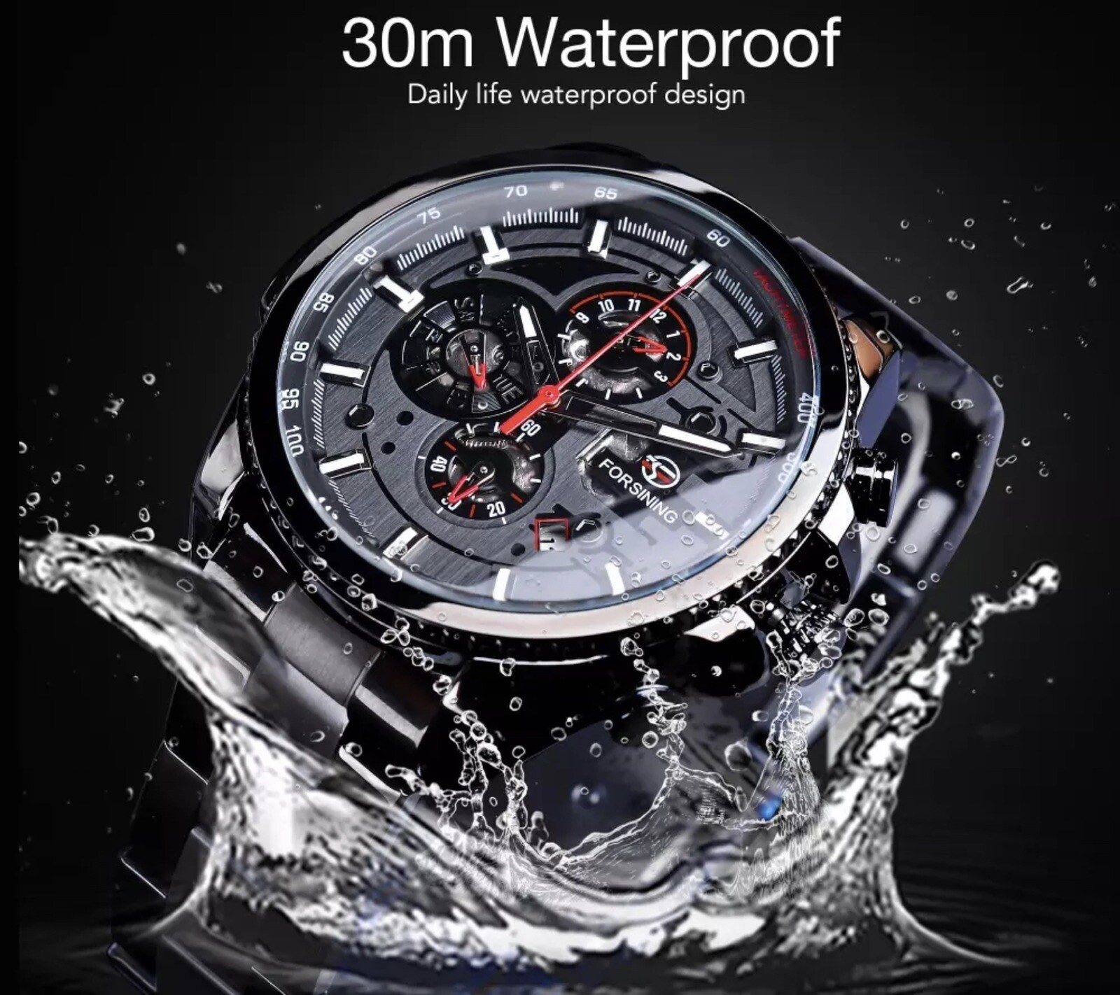 Big Self Winding Sport Watch. Day Month Date Waterproof Mens Watch Great Gift