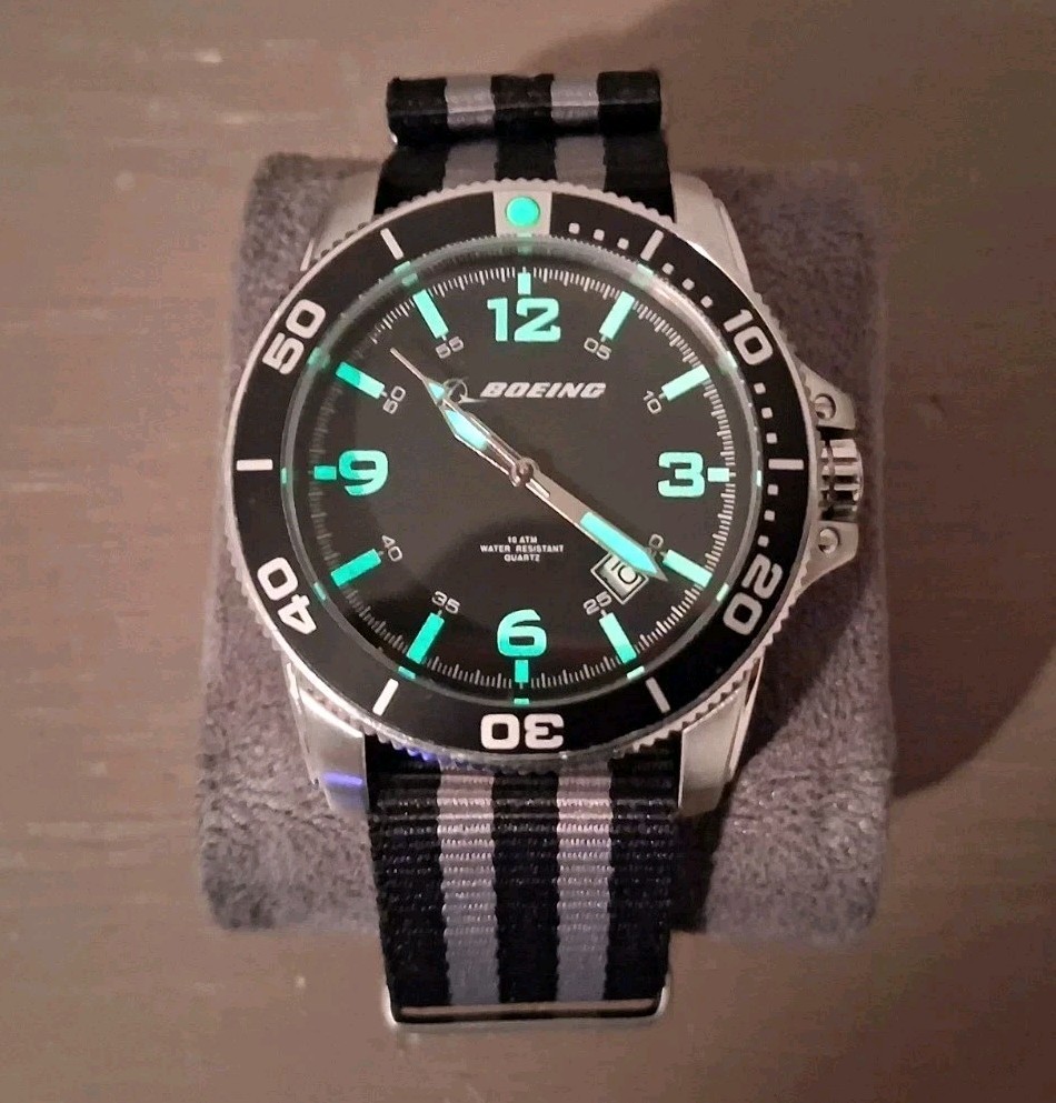 Boeing Dive Style Watch With Nato Strap 42mm Case 22mm Lug To Lug