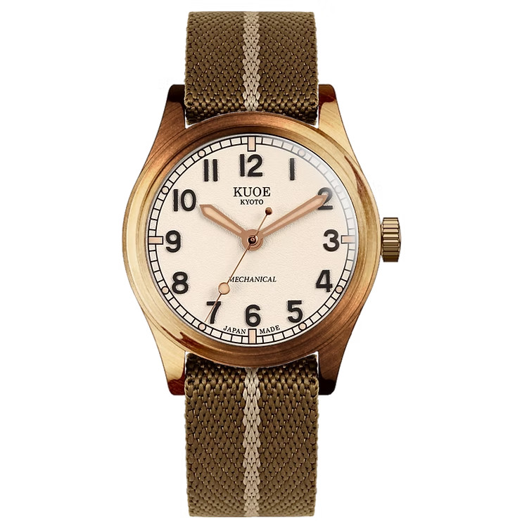KUOE KYOTO OLD SMITH 90-002 38mm case Automatic Ivory Dial khaki Strap New