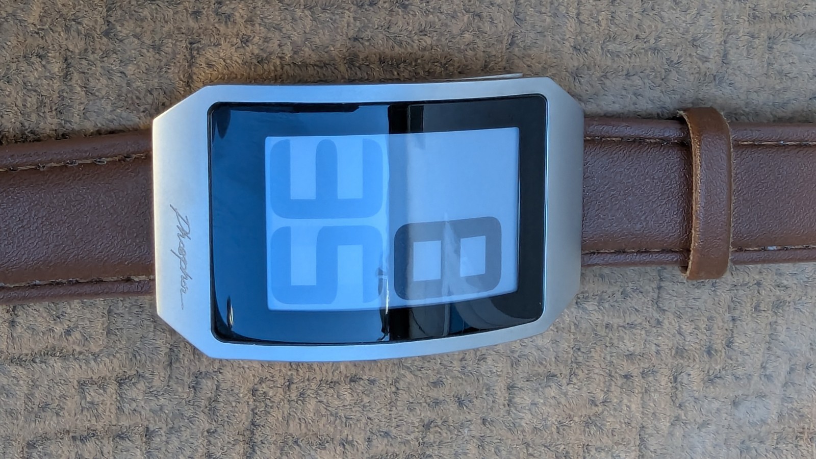 Phosphor E-ink Curved Digital Watch Faux Leather Band Unisex Men Or Women