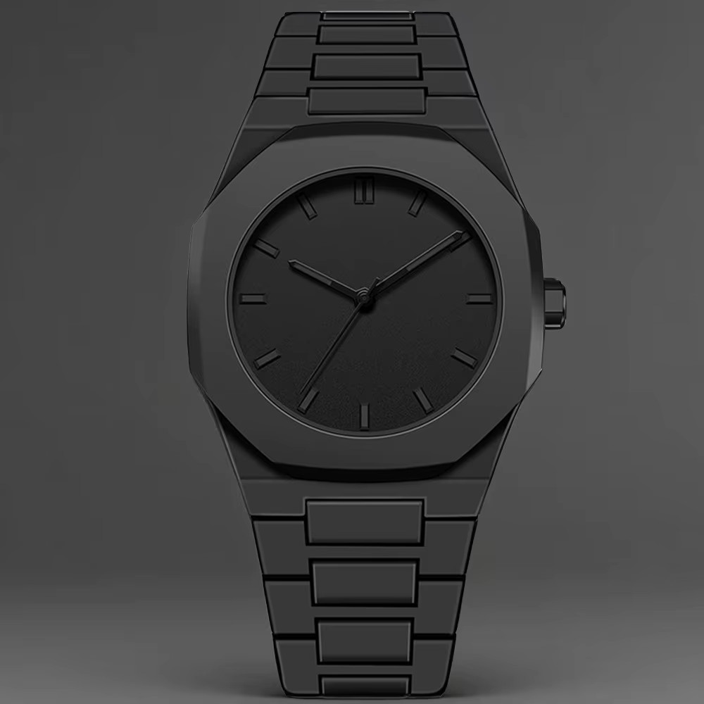 Wristwatch Mens Quartz Analog Octagonal Resin Case Stainless Steel Bracelet