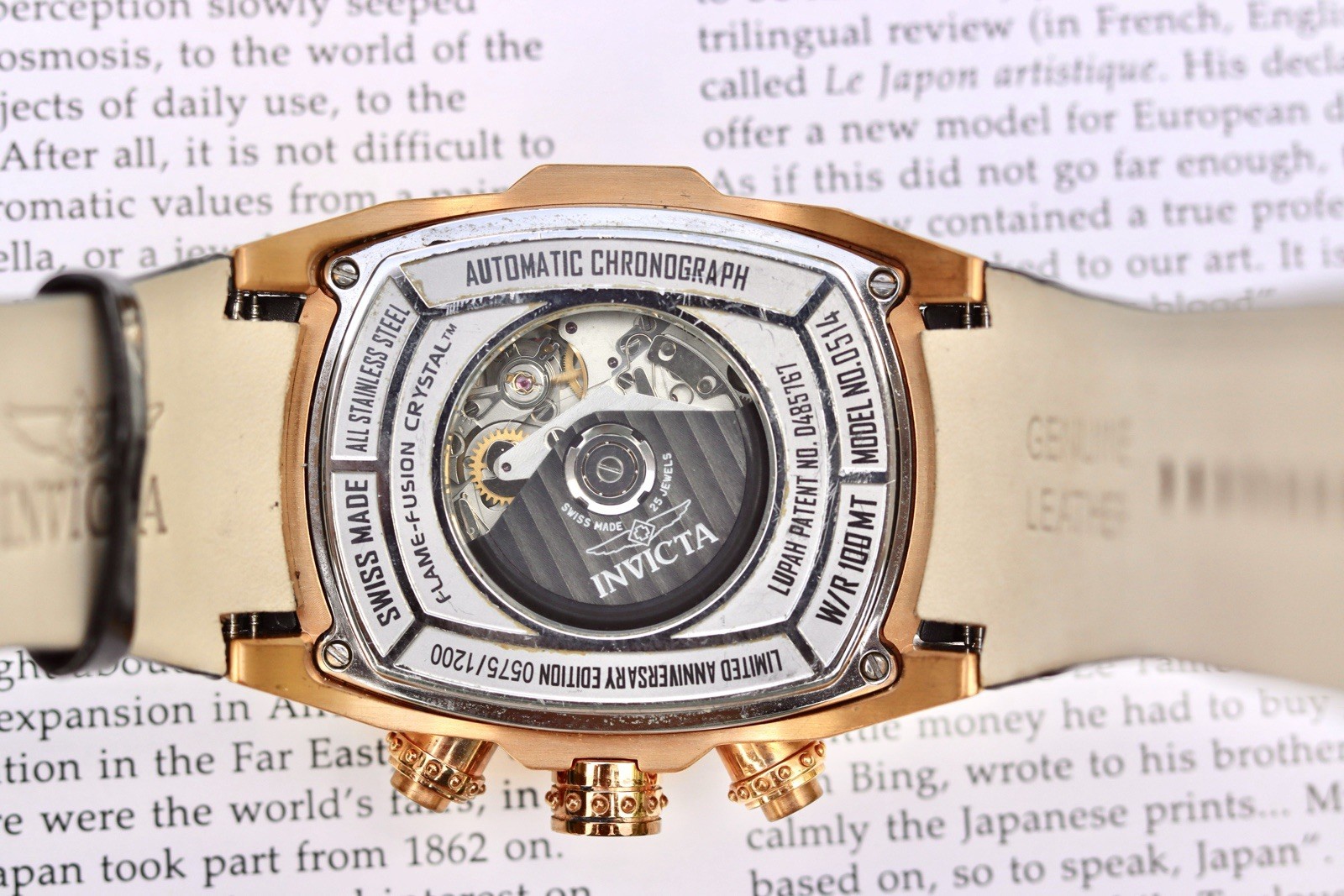 Invicta Lupah 0514 Men Swiss Automatic Chronograph 14K Rose Gold Plated, Diamond