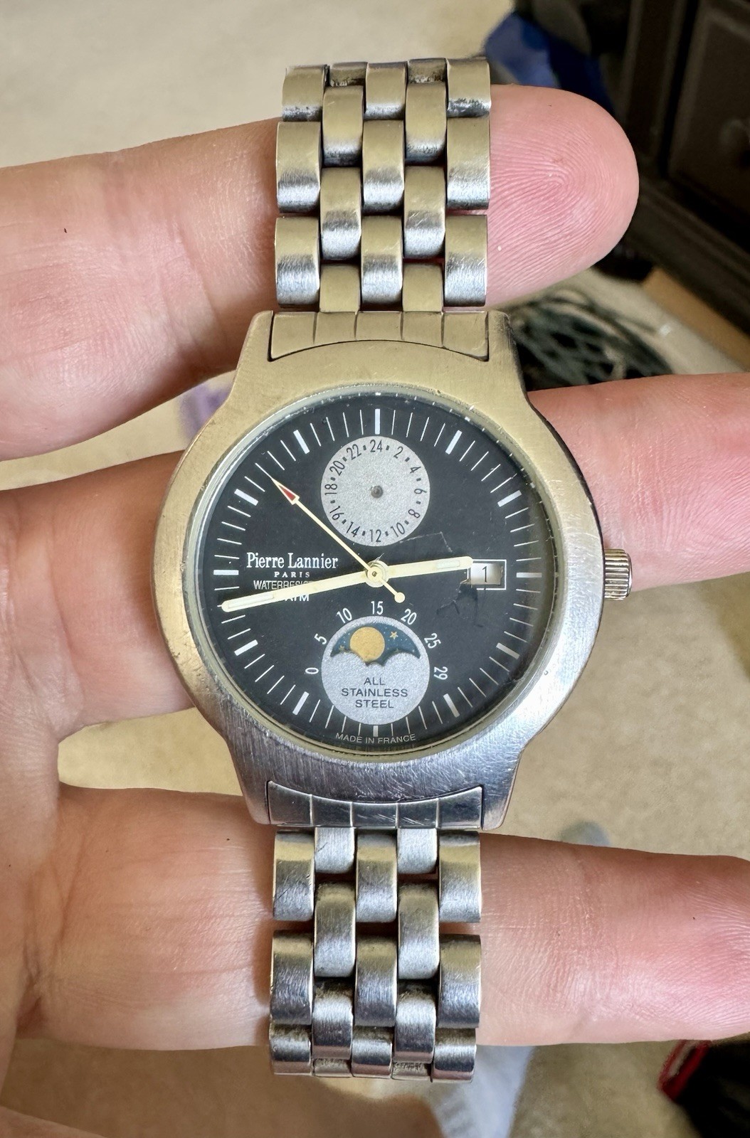 Pierre Lannier 124C1 Moonphase Watch – Made in France – All Stainless Steel