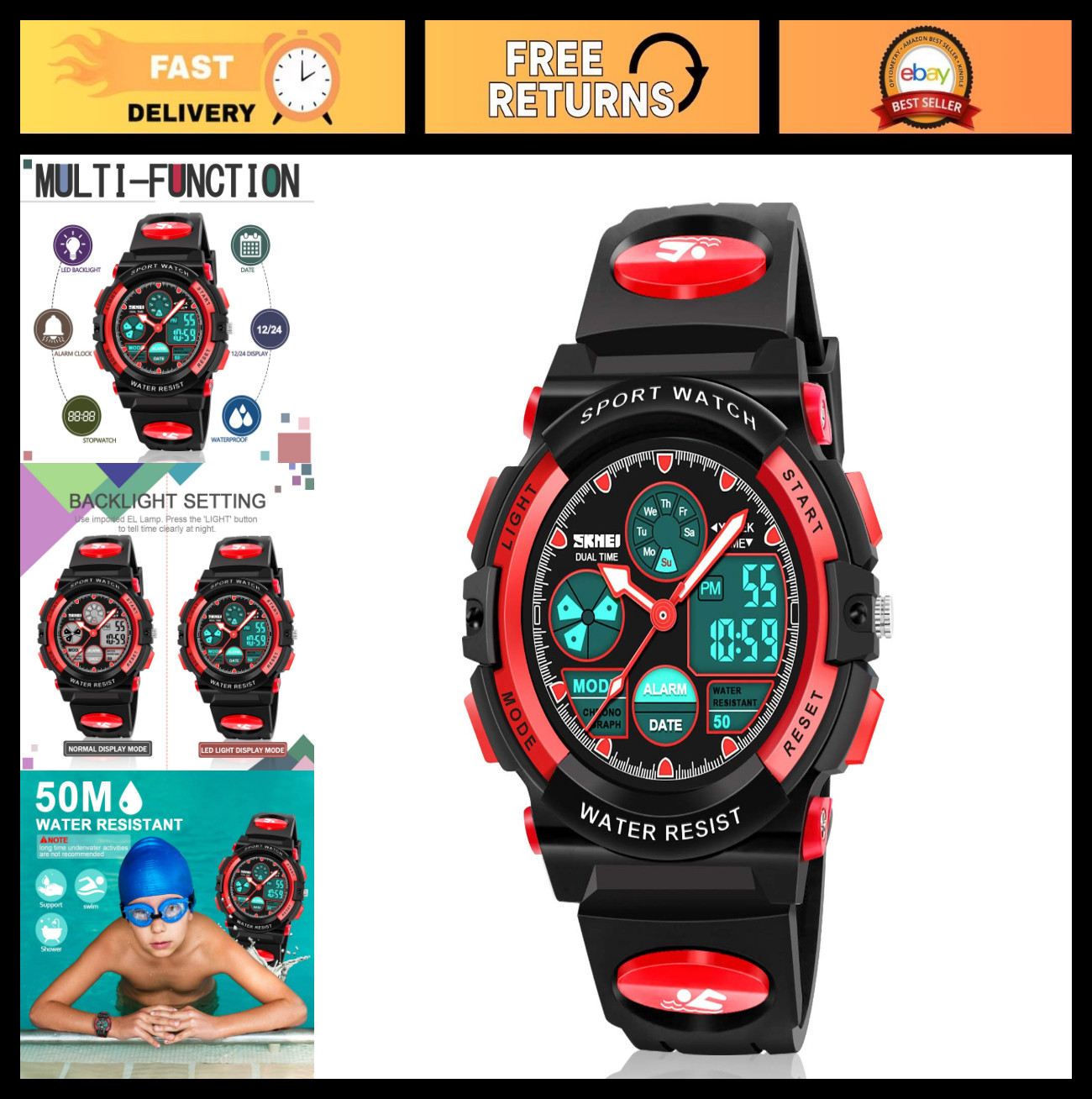 Waterproof LED Multi-Function Watch for Kids – Perfect Gifts for Boys & Girls