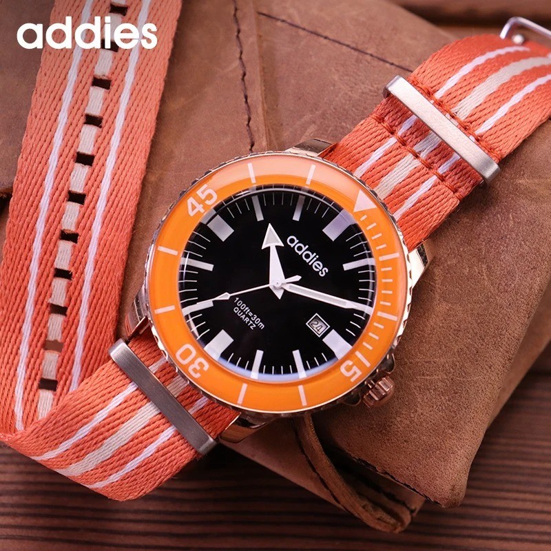44MM ADDIESDIVE Quartz Diver Sports Watch Men’s Nylon Waterproof Luminous NEW