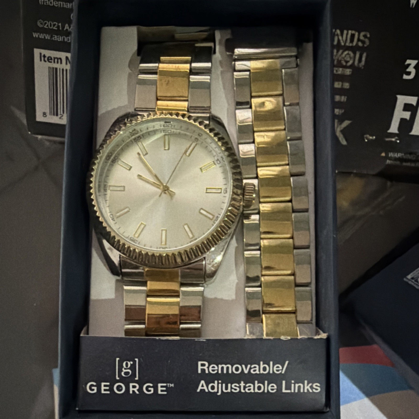 George Men’s Analog Wristwatch Two-Tone Metal Band Removable Links Stick Indexes