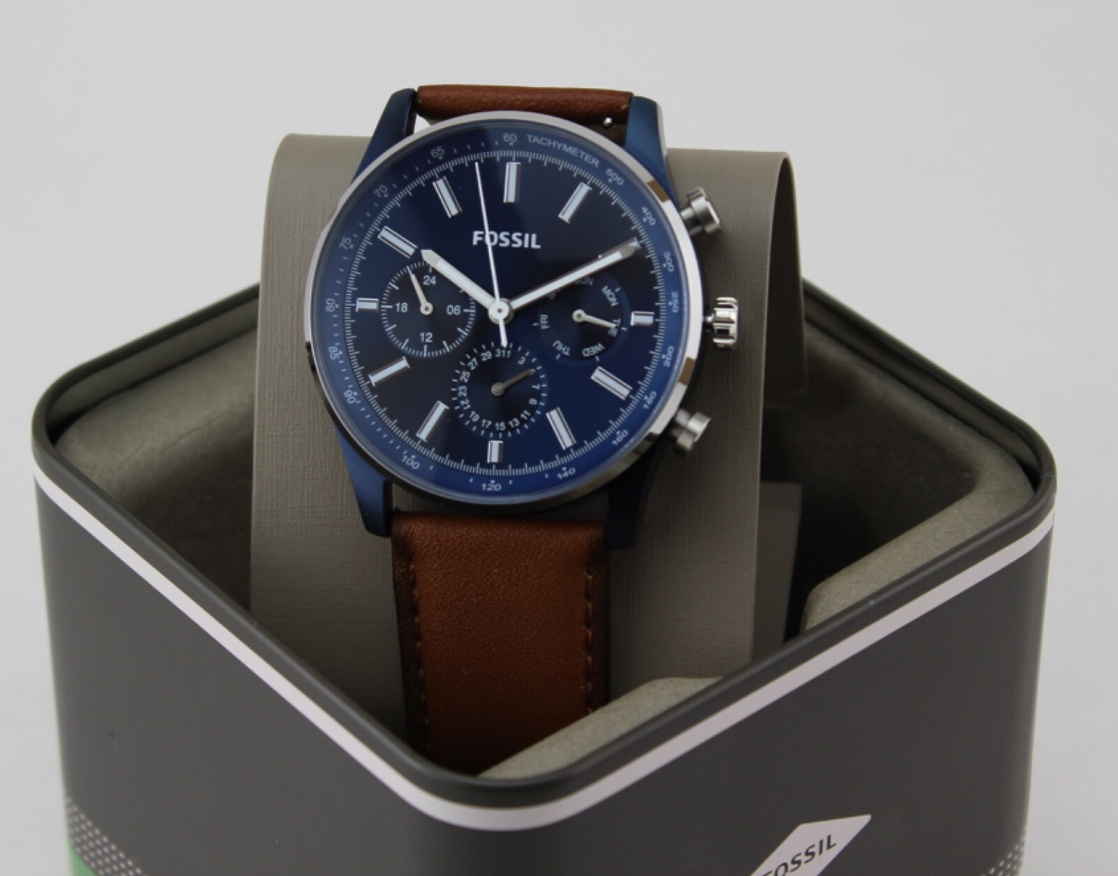 New Authentic Fossil Sullivan Chronograph Navy Blue Brown BQ2512 Men’s Watch