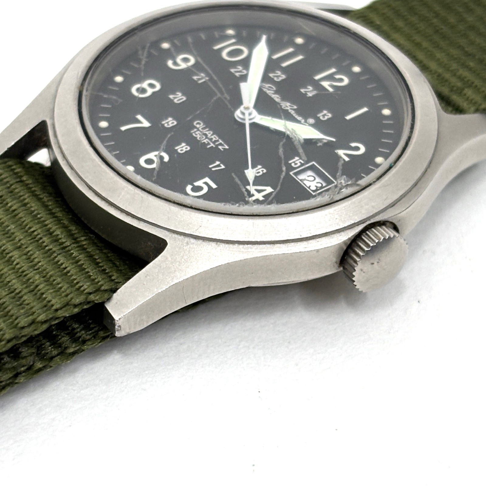 Vintage 90s Eddie Bauer French Quartz Military Field Watch 34mm Date New Battery