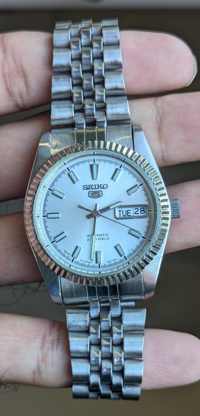 Vintage Seiko 5 Automatic 7S26 White Dial Day Date Men’s Japan Watch