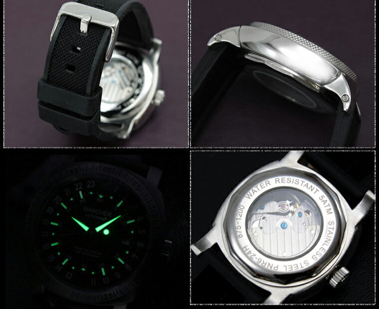 WANCHER Astronaut Black Deep Dial 24-Hour Automatic Watch 43mm Case New