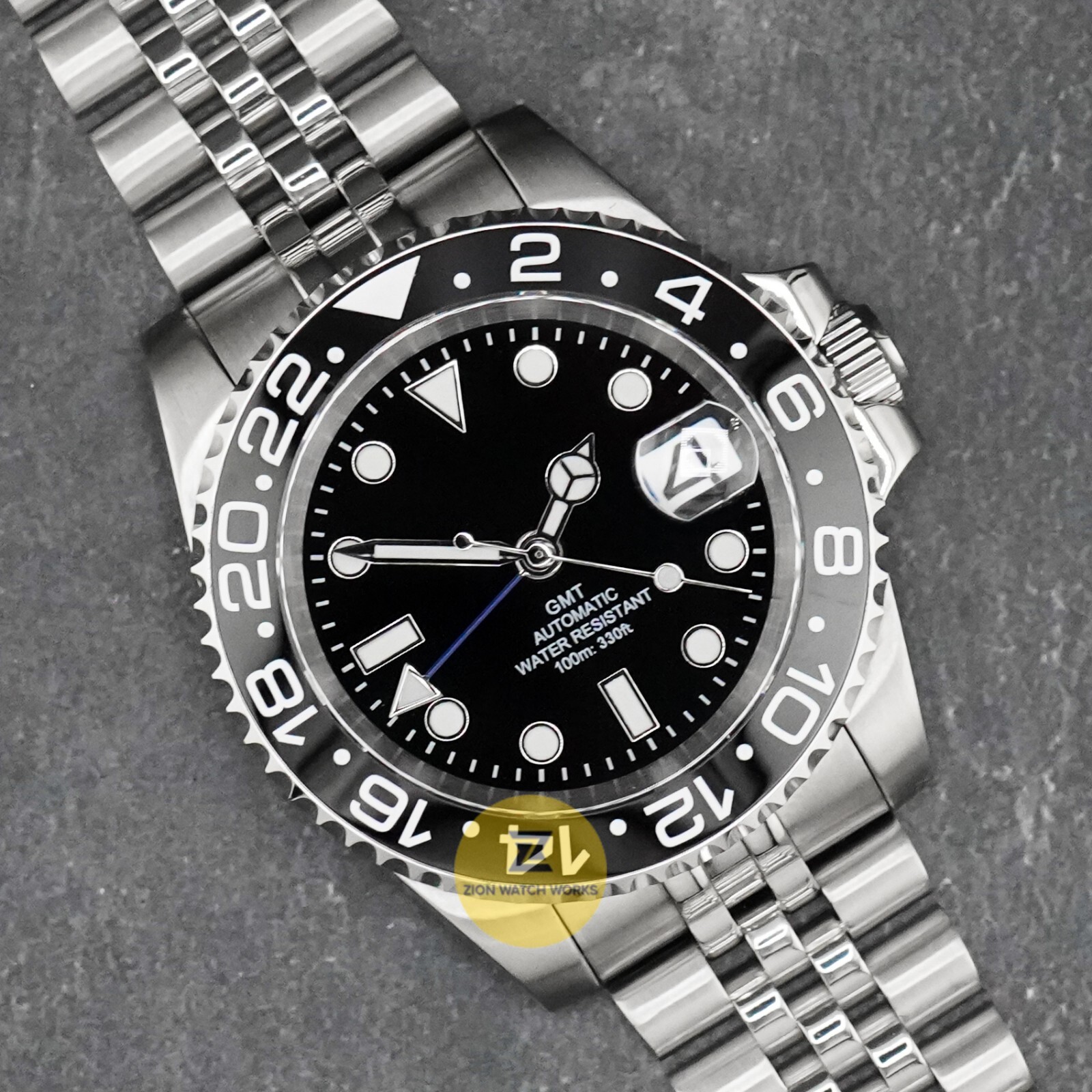 Custom Made 40mm Black GMT Custom Sub Style Mod Watch Jubilee w/ NH34 Movement