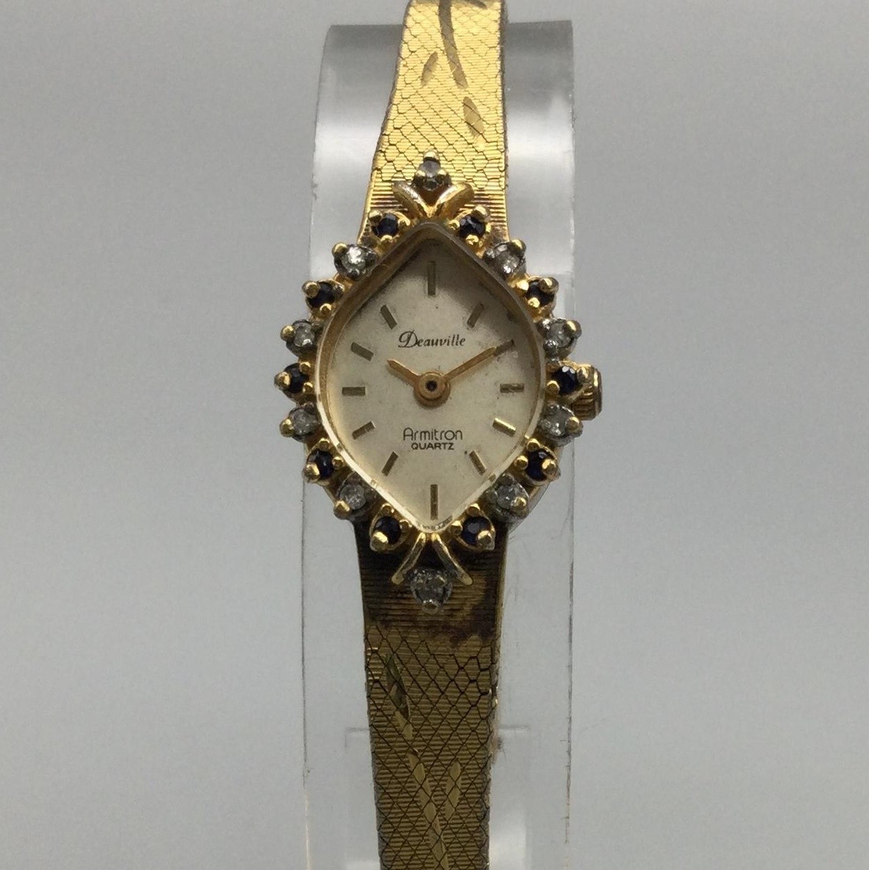 Vtg Armitron Deauville Womens Watch 16mm Diamond Gold Tone BROKEN PARTS REPAIRS