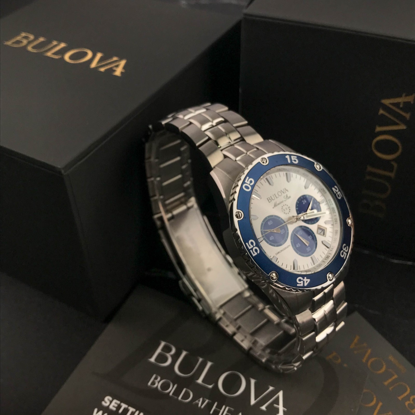 Bulova Marine Star 98B423 Chronograph Silver-White Dial Men’s Quartz Watch 41.5M