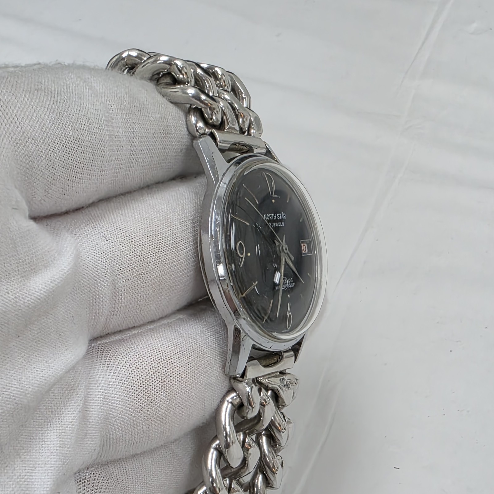 Vintage North Star Men’s SS Watch 17 Jewels Manual Wind Up France Black Dial
