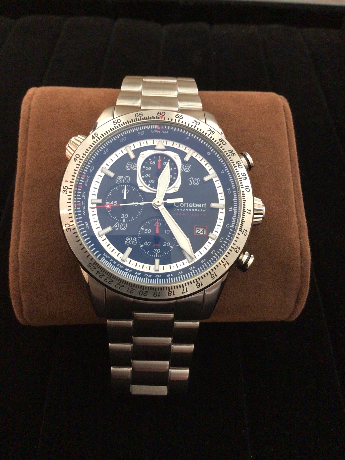 Cortebert Elevation CB-3005-55 Onyx Black Men’s Chronograph Watch ~ Never Worn