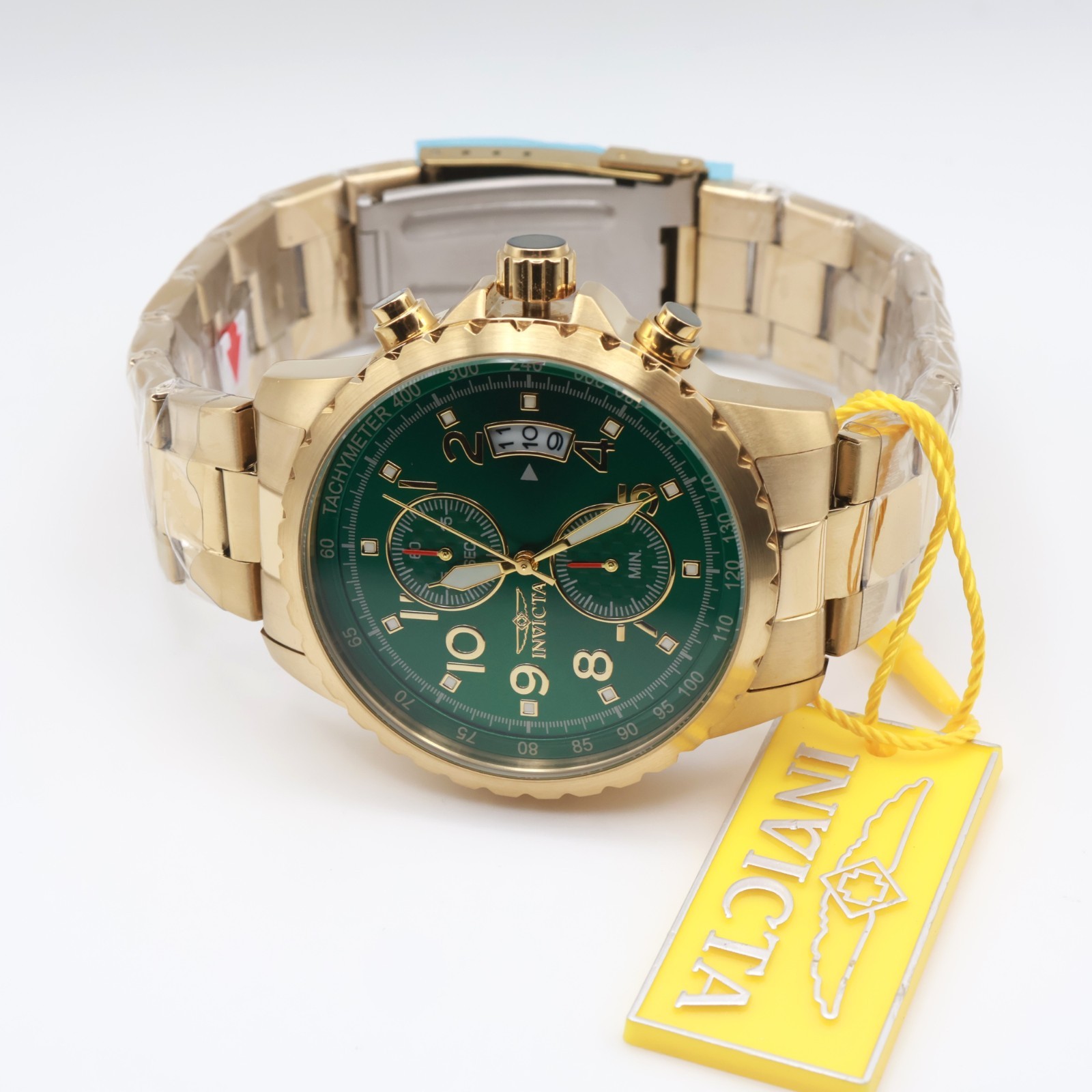 Invicta Specialty Men’s 47mm Gold SS Green Dial Quartz Tachymeter 100m 69793