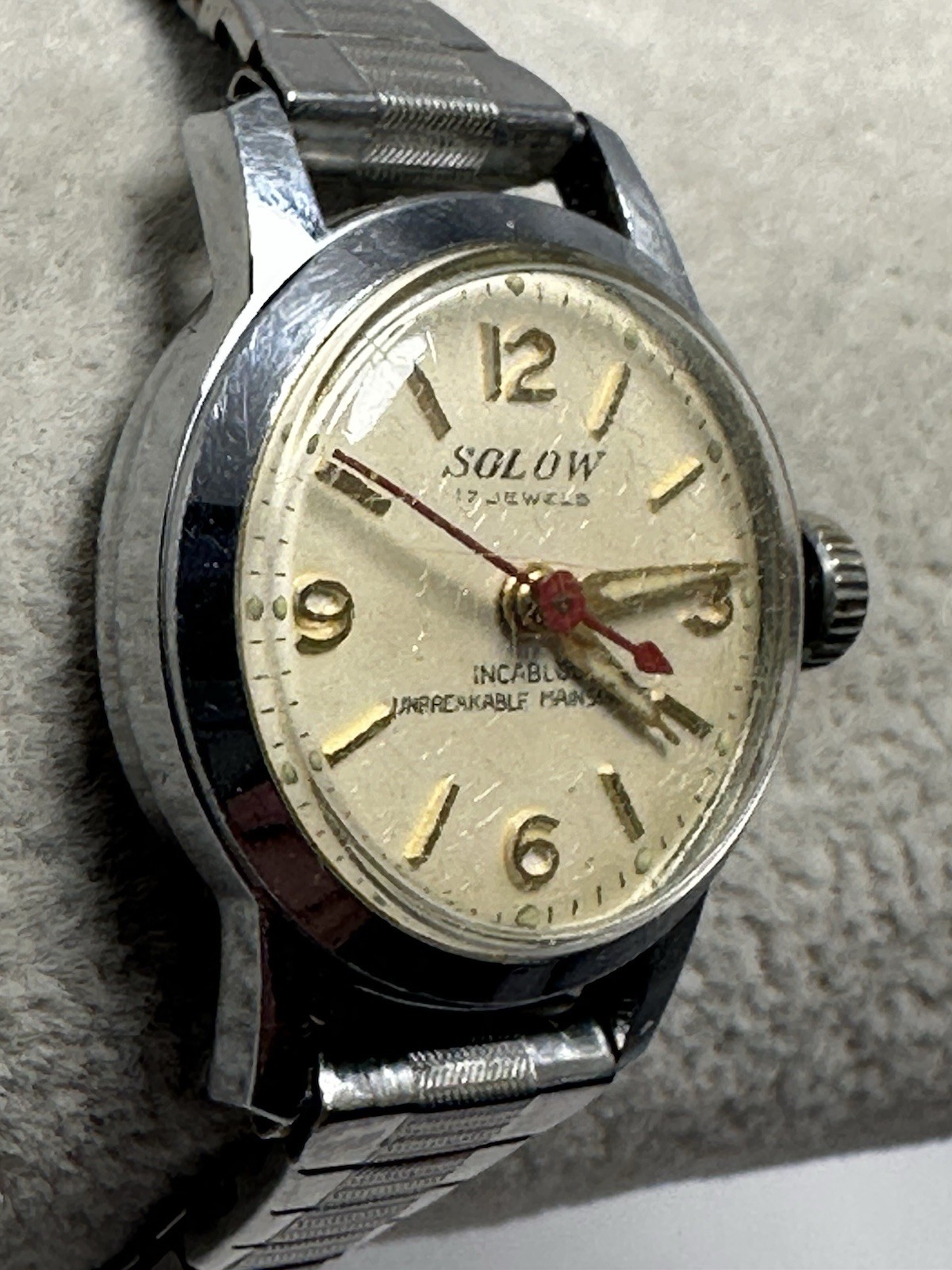 Solow Ladies Watch 17 Jewels Works Manual Wind Incabloc 23MM 5.75″ Stretch G24