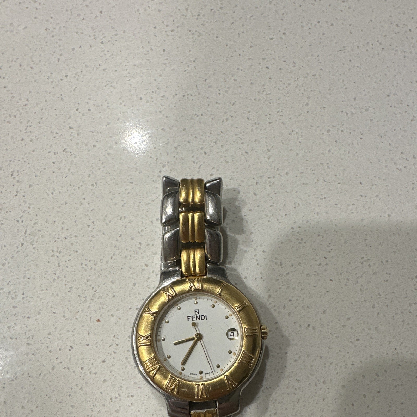 Fendi Orologi Two-Tone Gold/Silver Quartz Bracelet Watch White Dial Date
