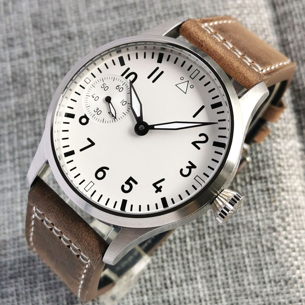 42mm CORGEUT white sterile dial 6497 hand winding mens watch sapphire glass