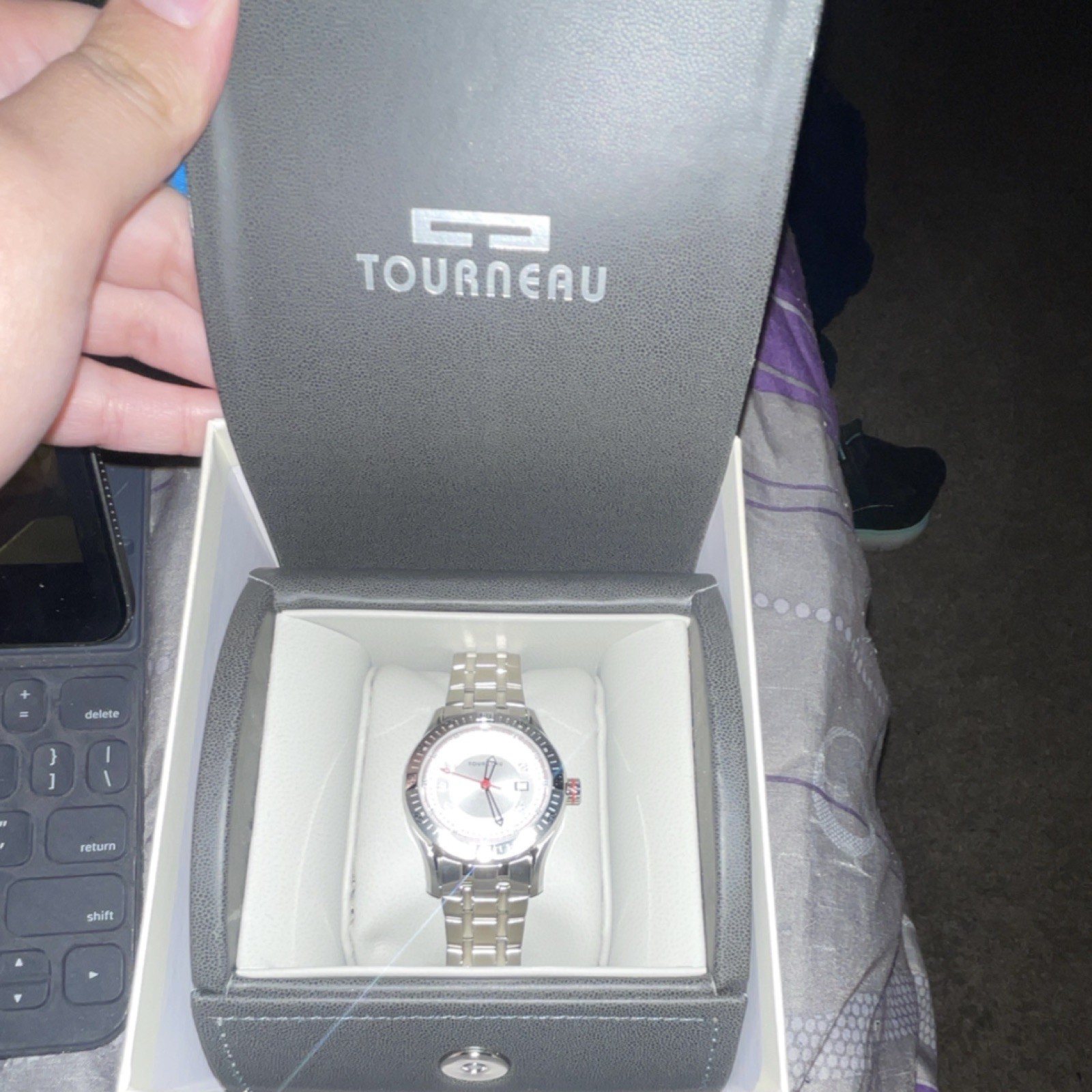 Tourneau Women’s Silver Stainless Steel Analog Wristwatch Box Baton Indexes