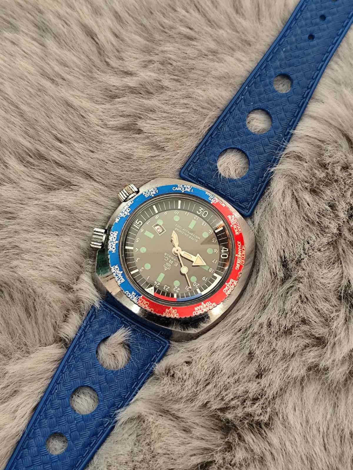 Vintage Watch E.R.C. Super Waterproof 100% Diver Inner Rotating Bezel