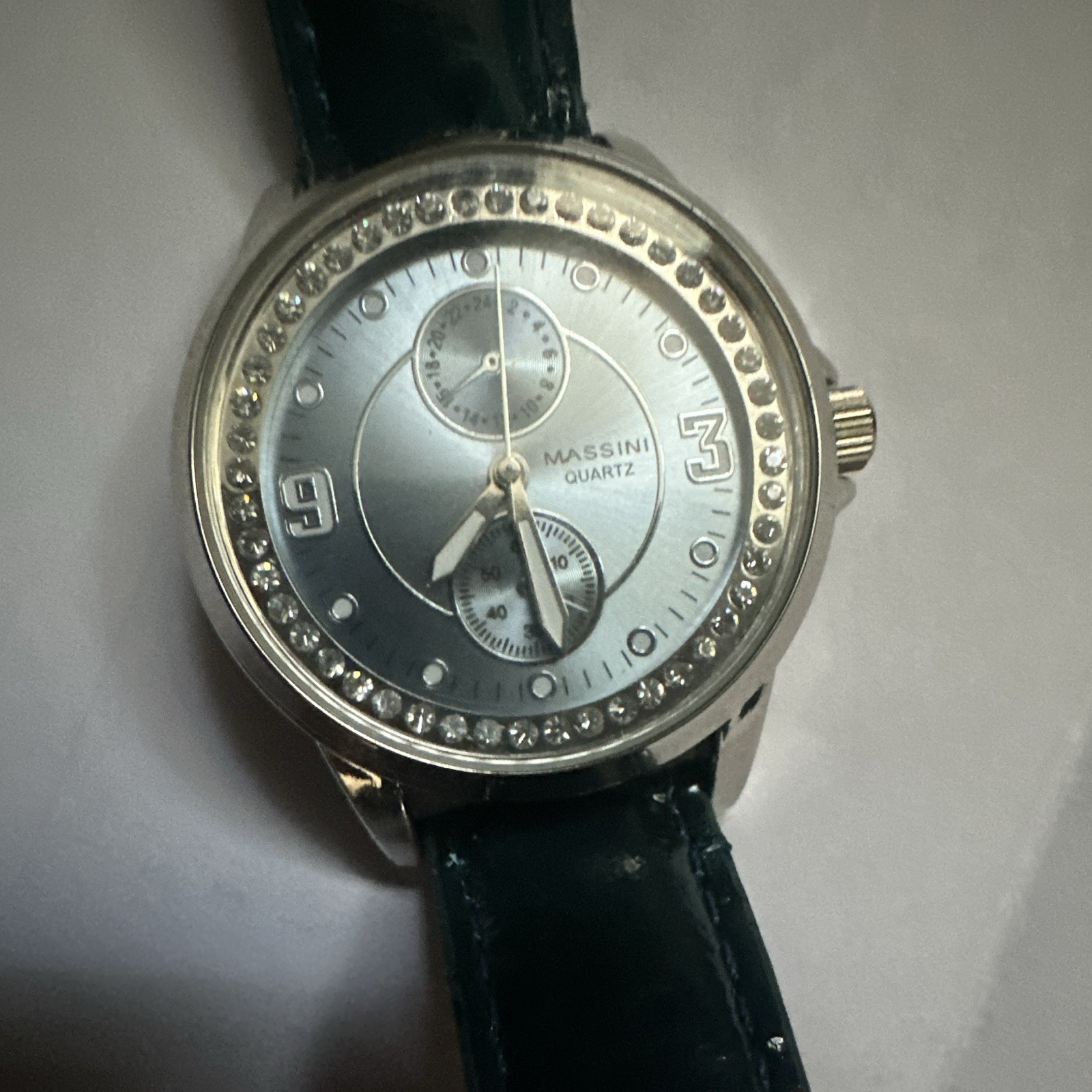 Massini Quartz Women’s 30mm Silver Dial Black Leather Strap Watch Arabic