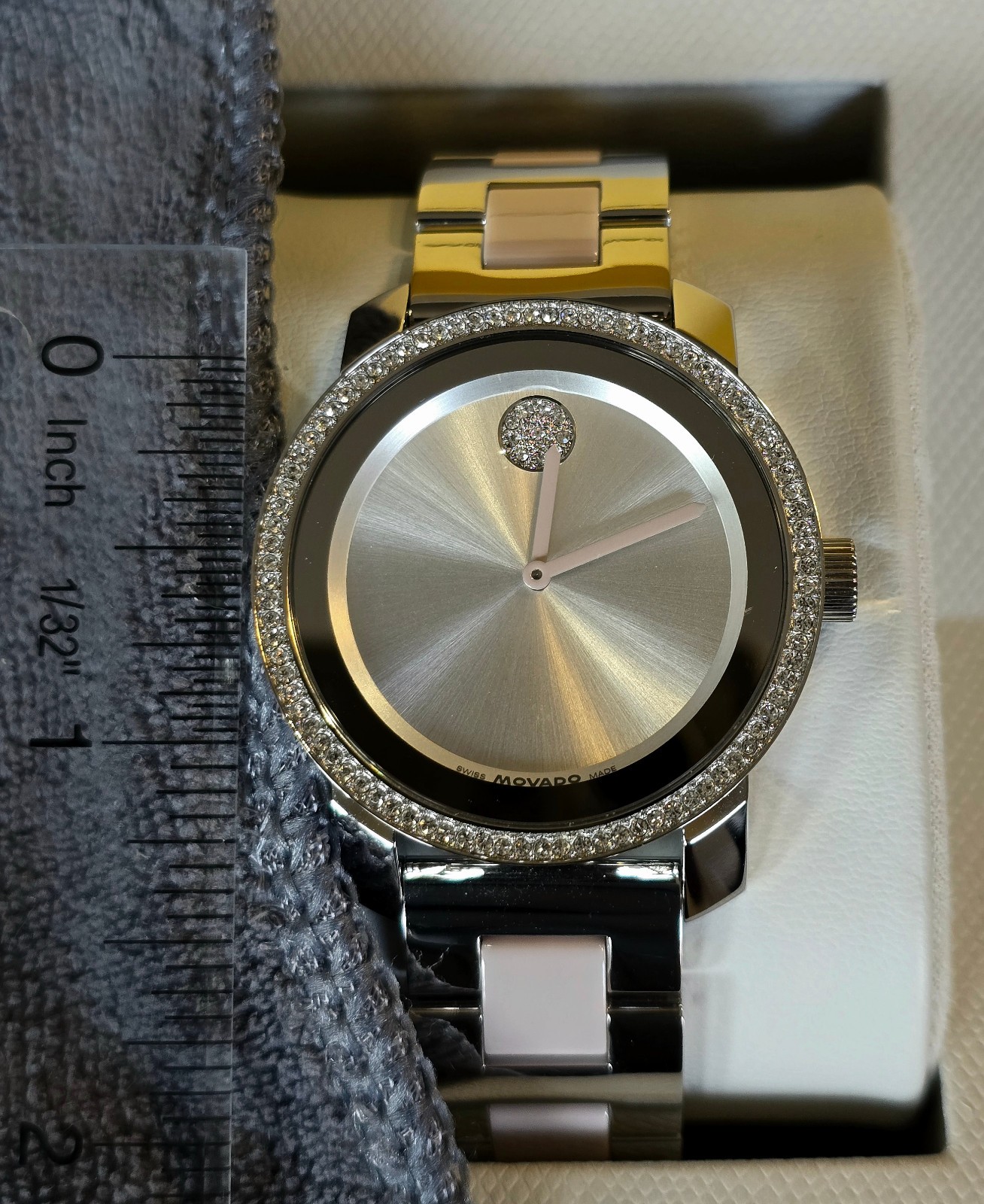 Movado Women’s Watch, $995 MSRP, Swiss, Ceramic, Crystals, 36 mm, Bold, 3600881