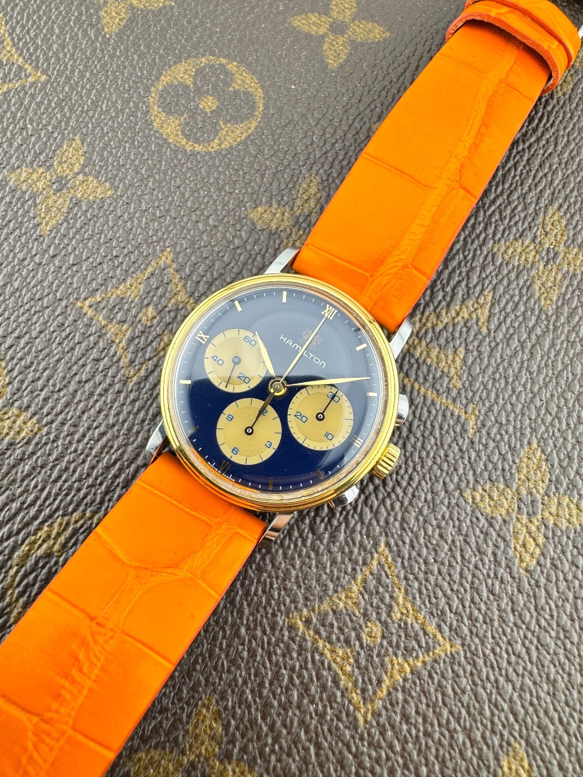 Hamilton Lancaster U.S.A Chronograph Lemania 1873 Caliber Blue Dial Steel-Gold