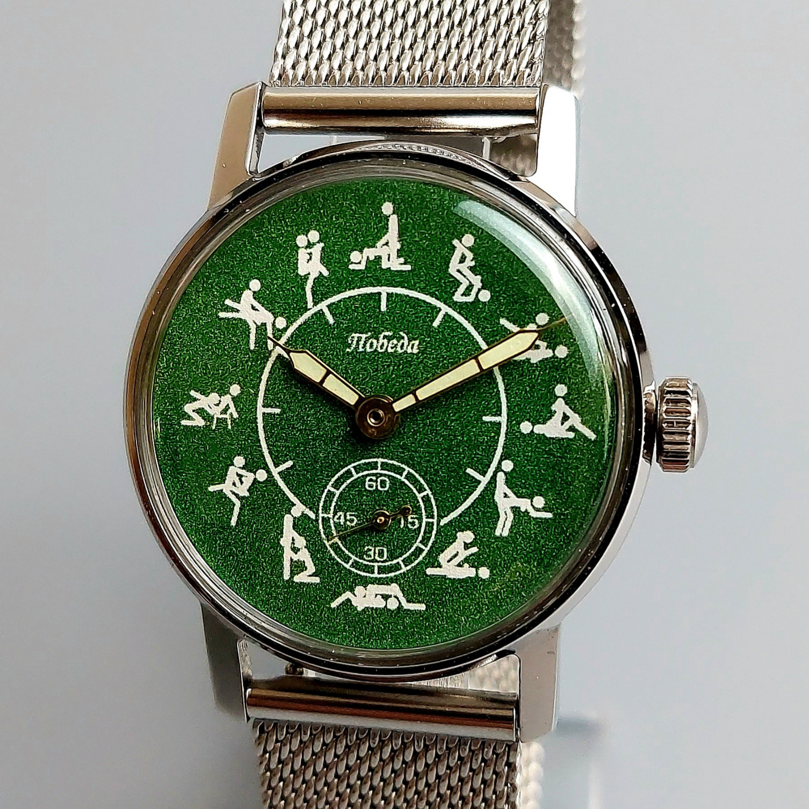 Rare Soviet Pobeda Watch Vintage Mechanical Men’s Wristwatch Green Dial Serviced