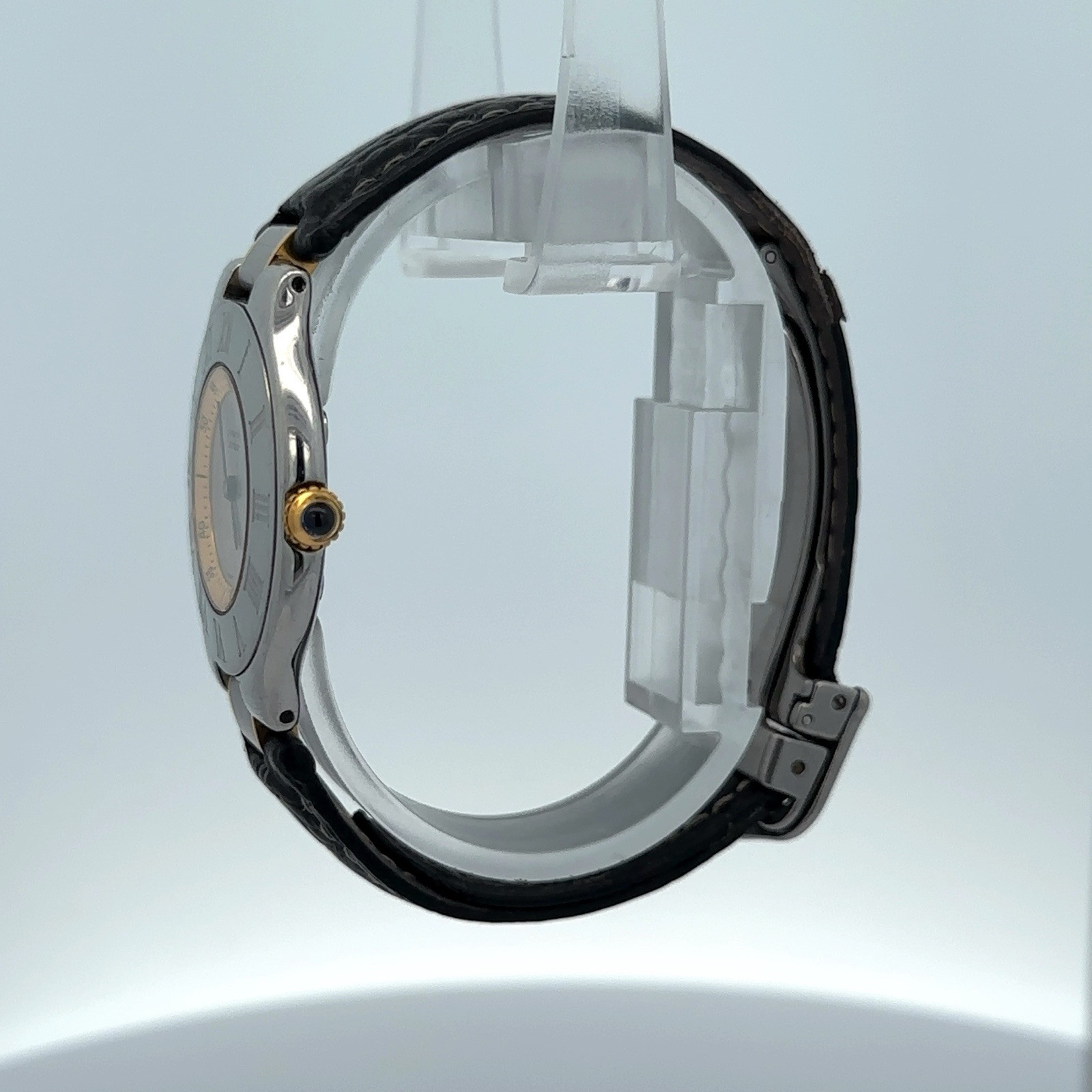 Cartier Must de Cartier 21 w/ Black Leather Band Stainless Steel Two Tone