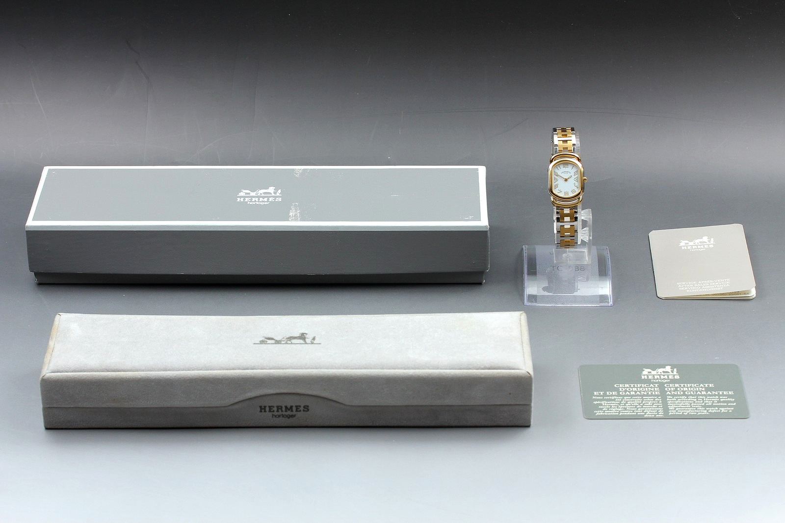Full Set [Near MINT] Vintage HERMES Rally 20mm Gold White Quartz Women’s Watch