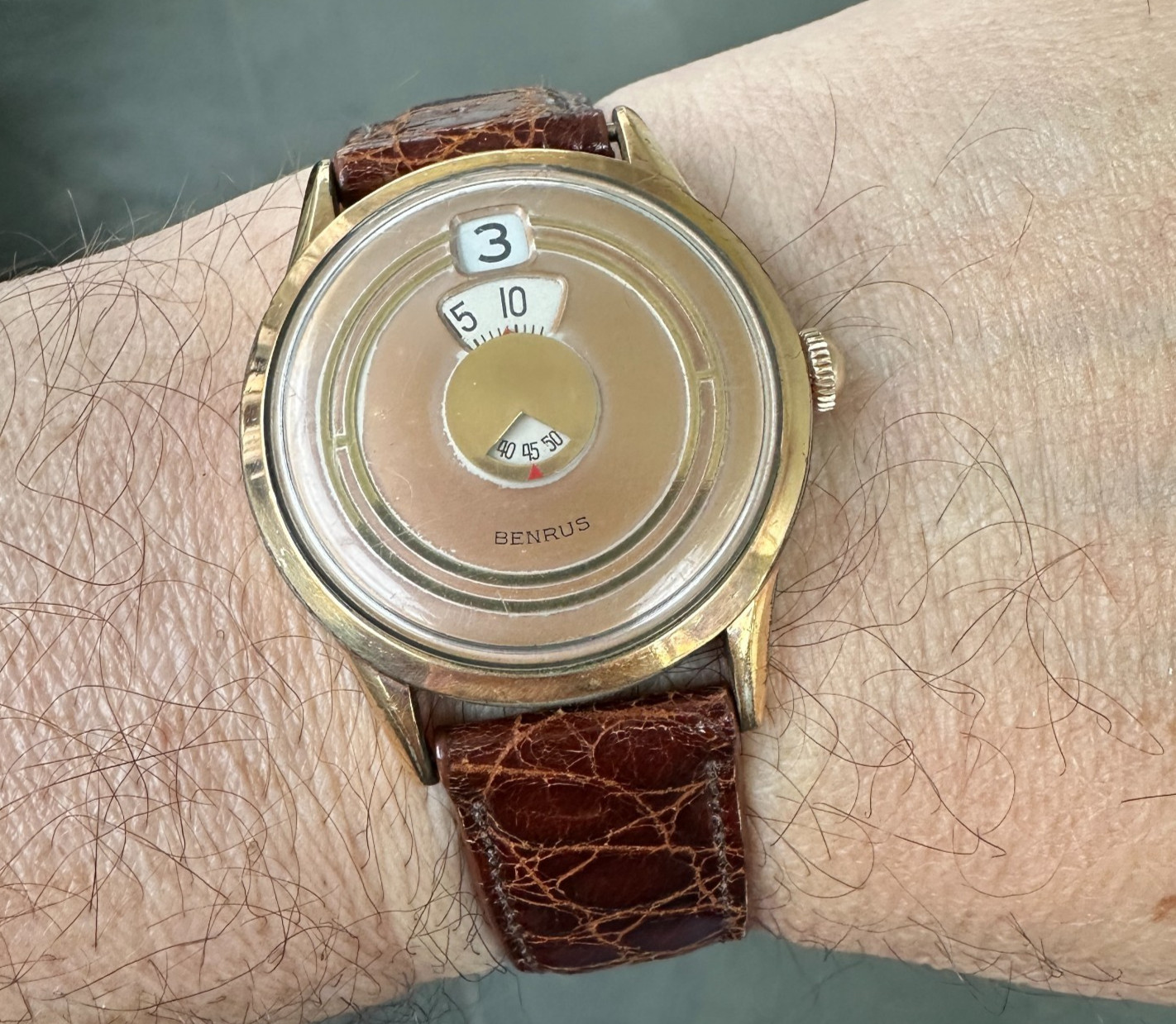 Beautiful BENRUS DIAL-O-RAMA Direct Read w/”Mystic Seconds” c.1957