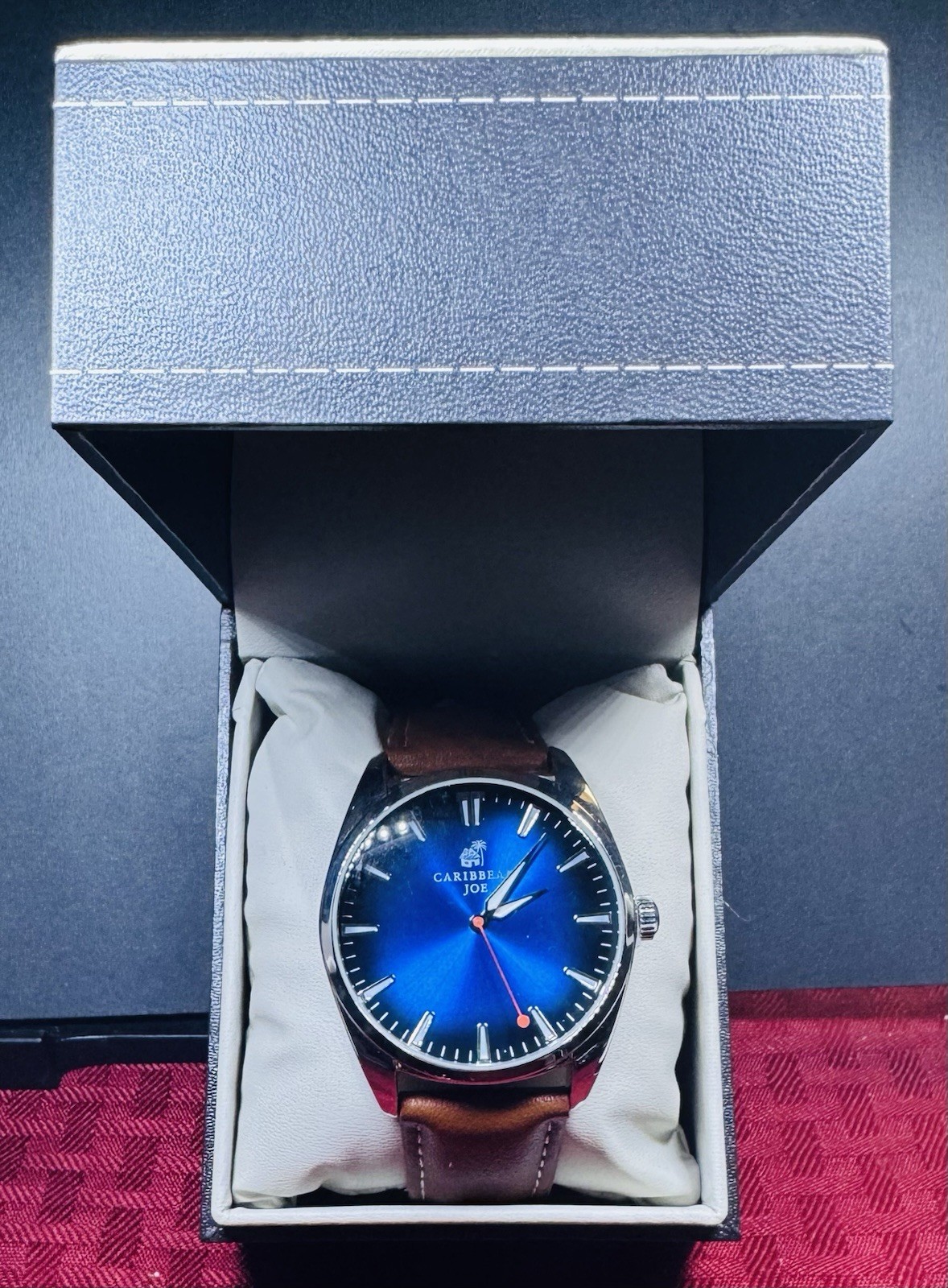 CARIBBEAN JOE -🔥 MENS ISLAND & BEACH WATCH / BLUE FACE – BROWN LEATHER BAND