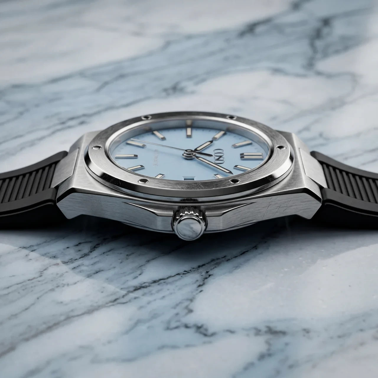 COSO Valtor Automatic Ice Blue Dial Steel Black Rubber Strap