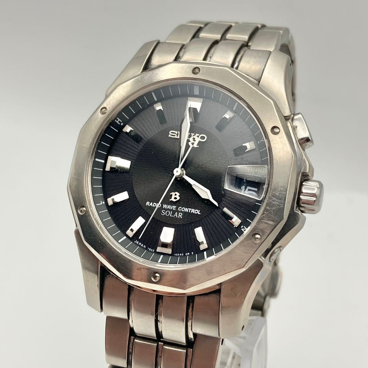 Non working Seiko Brightz Solar Radio Clock Men s Black Titanium SEIKO Date