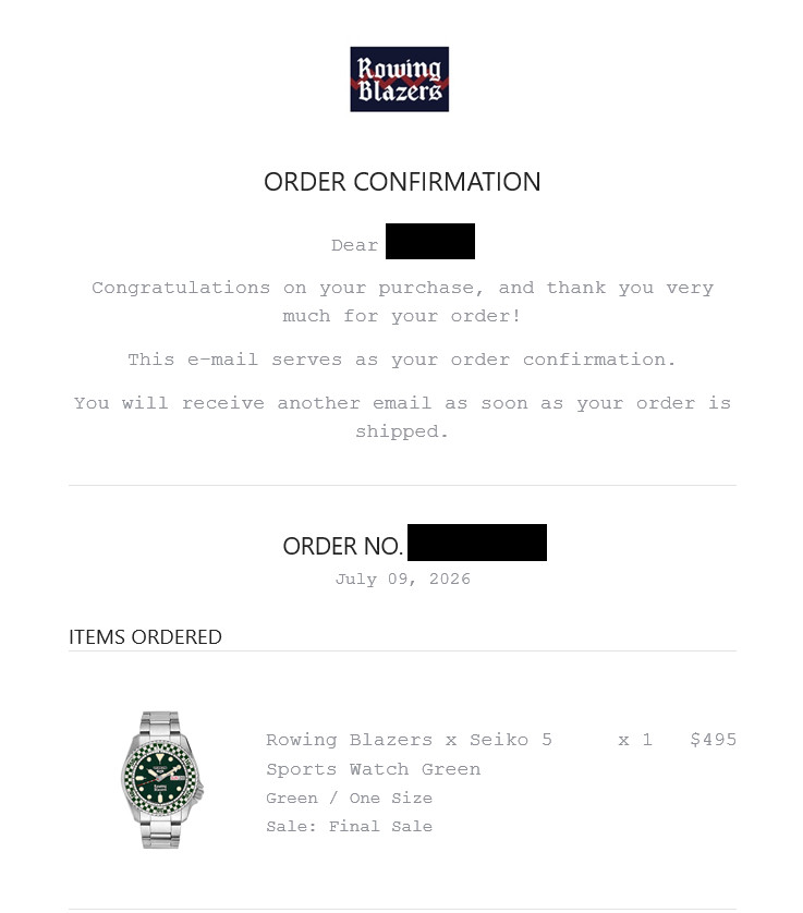Rowing Blazers x Seiko 5 Sports Watch Green