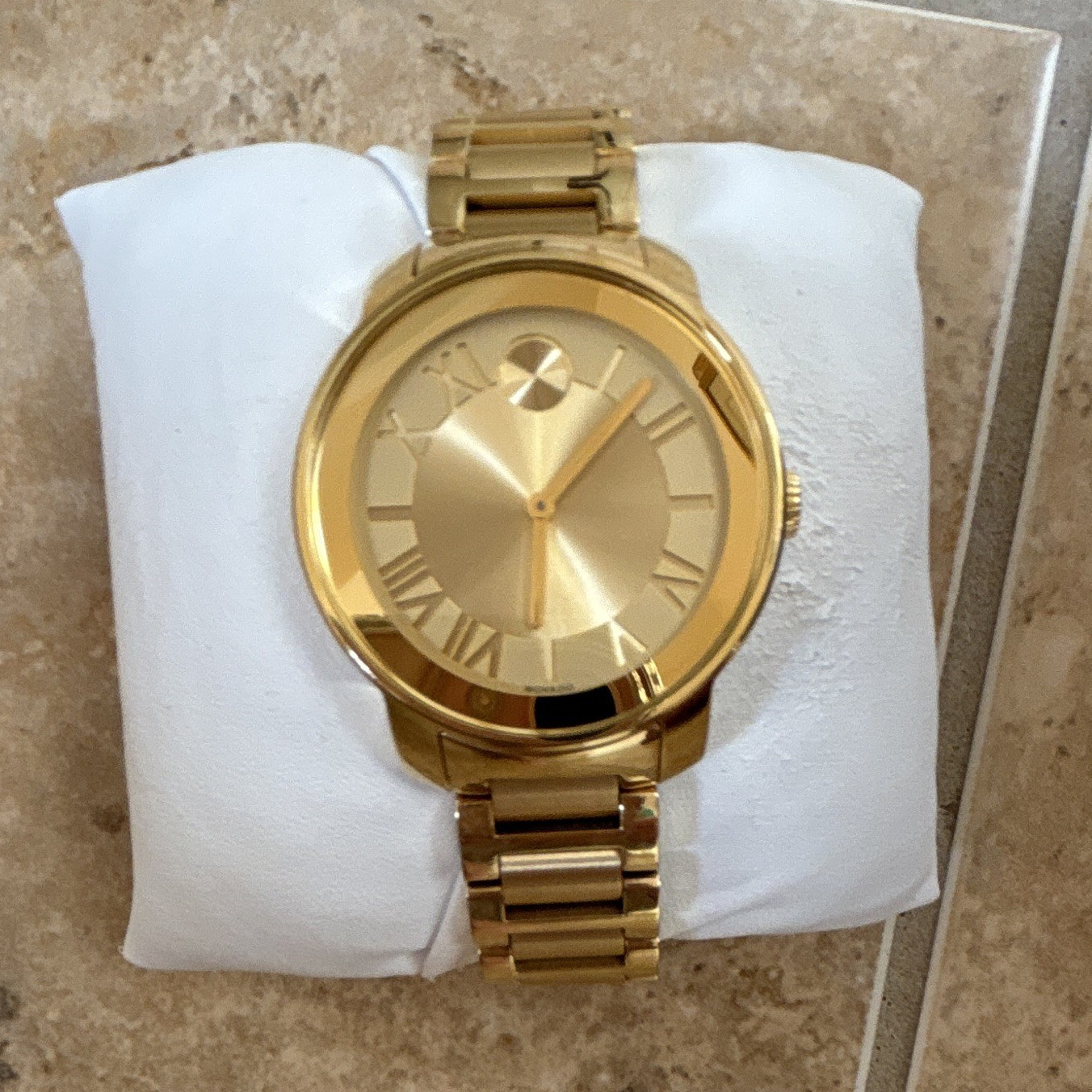 Movado Bold Quartz Gold Tone Stainless Steel Bracelet Watch Roman Numerals